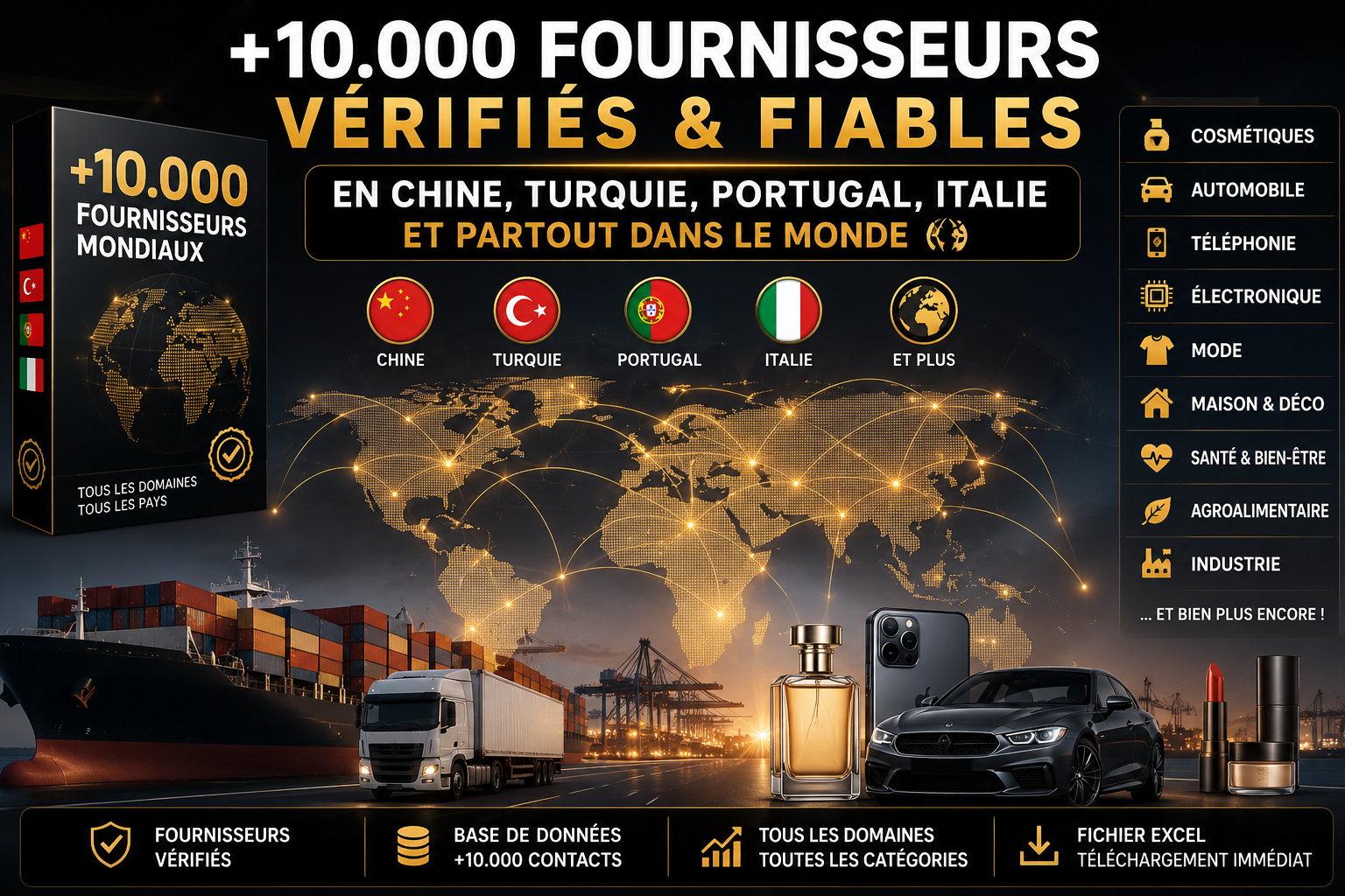Base de données de fournisseurs vérifiés dropshipping Chine Turquie Portugal Italie